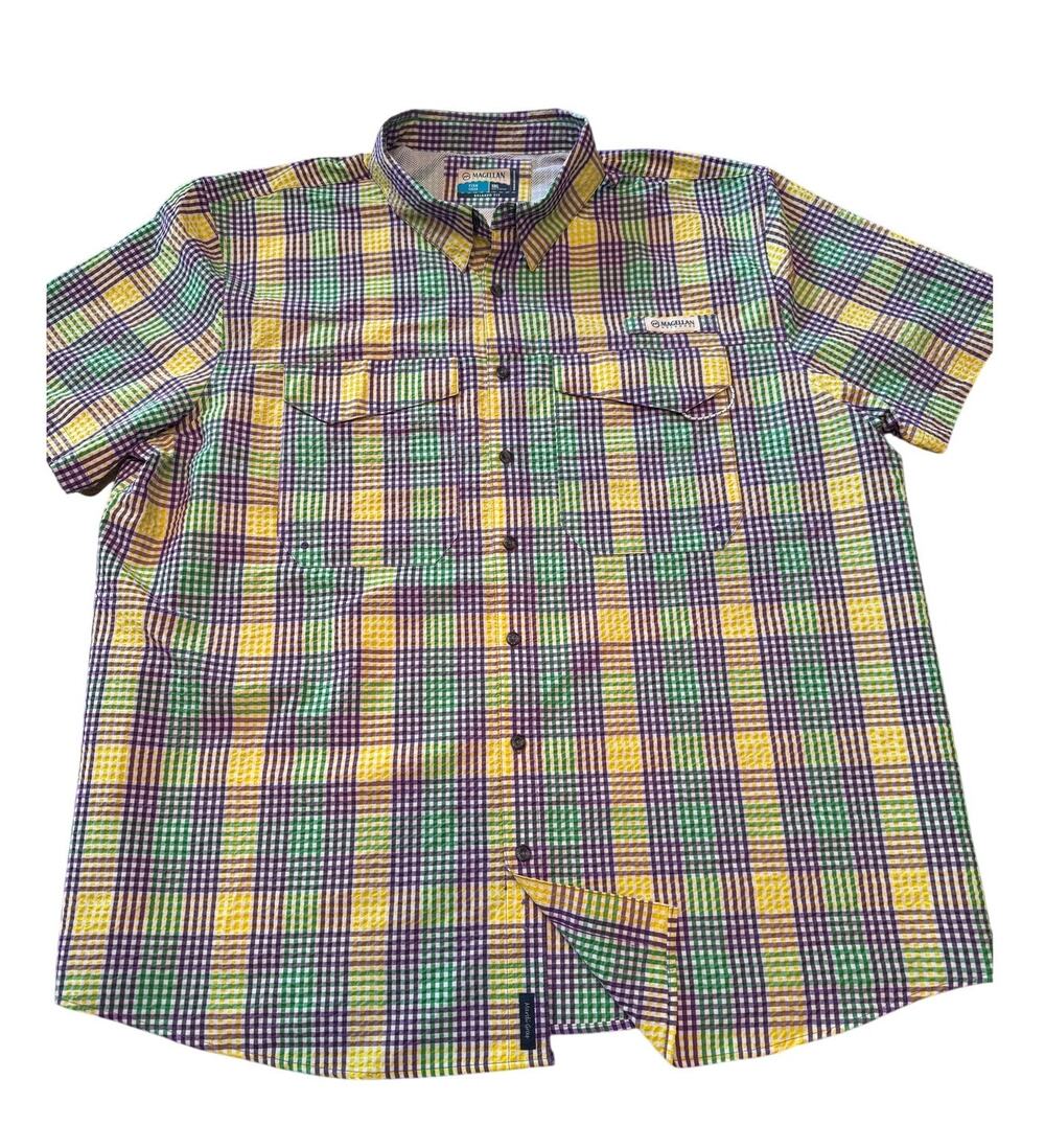 Magellan Outdoors Men's SS Mardi Gras Gingham Seersucker  Size 3XL